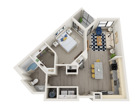 Floor plan for 1 bed, 1 bath, 862 sqft